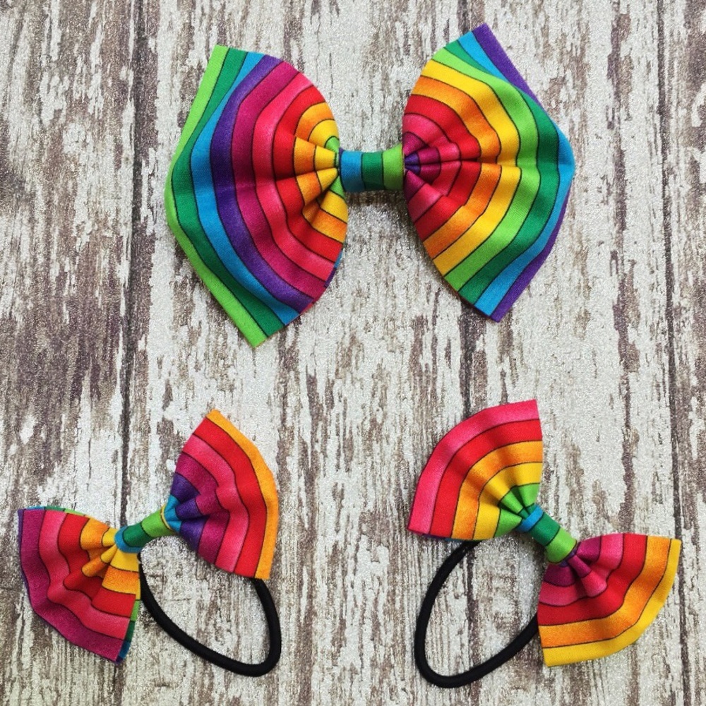 pride rainbow hair bows set
